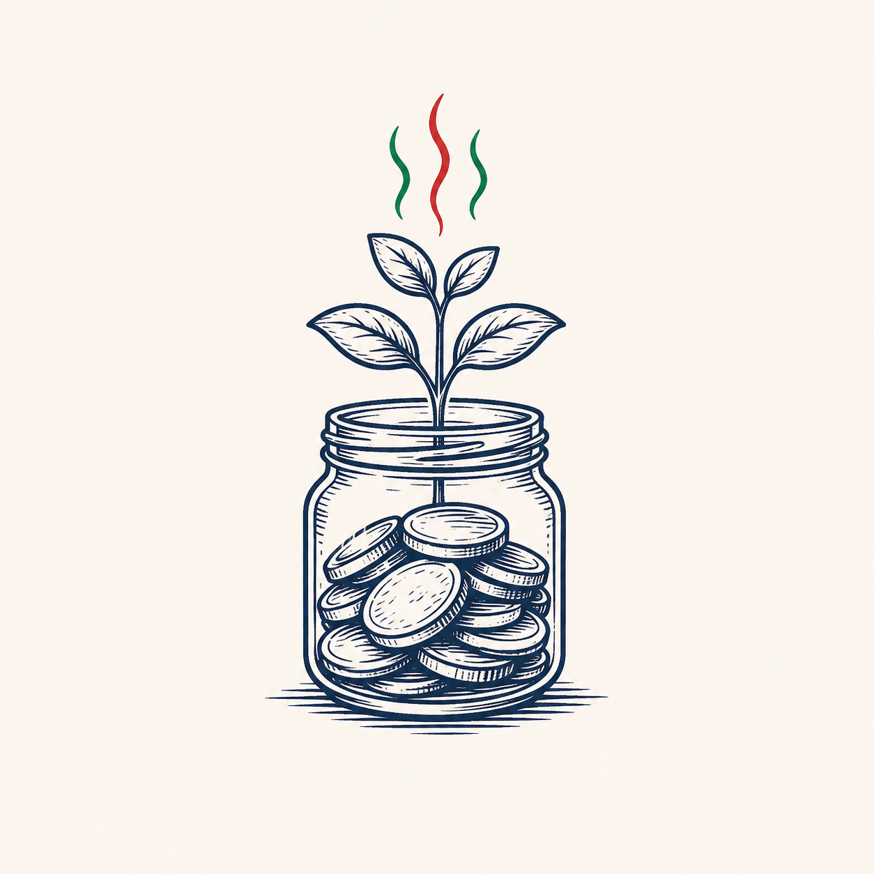 Investment illustration with coins and plant