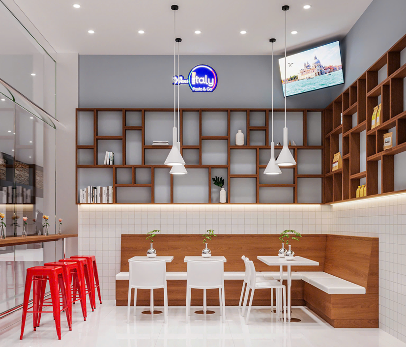 Seating area rendering at Want Italy Pasta & Go