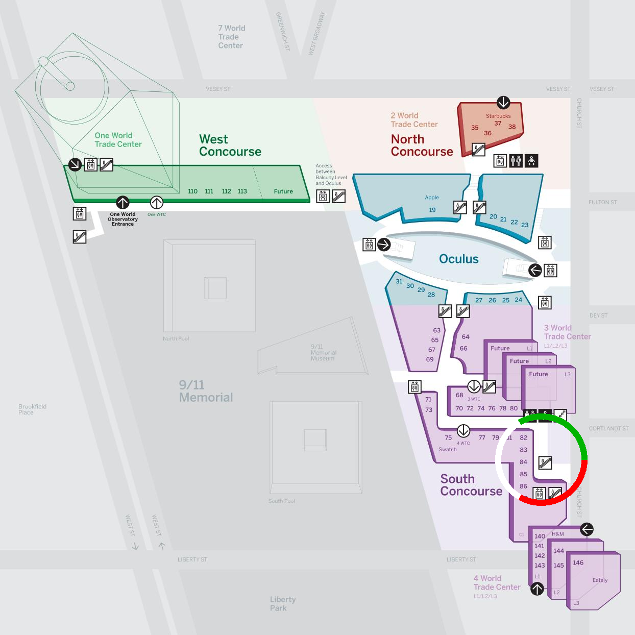 World Trade Center and Oculus transit map